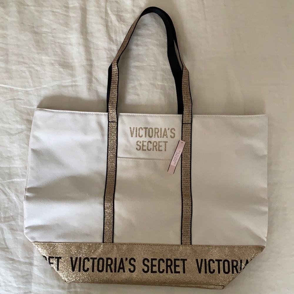 NWT- Victoria’s Secret Tote - Gold/Cream Canvas